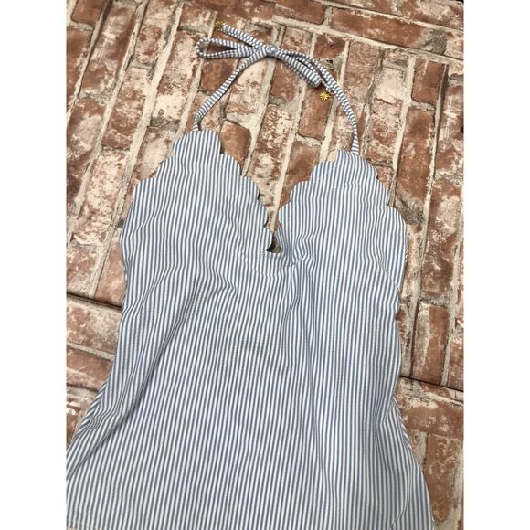 Jessica Simpson Swimsuit SZ MED Tie Back Striped Blue White Ruffle One PC Tummy - Picture 4 of 10